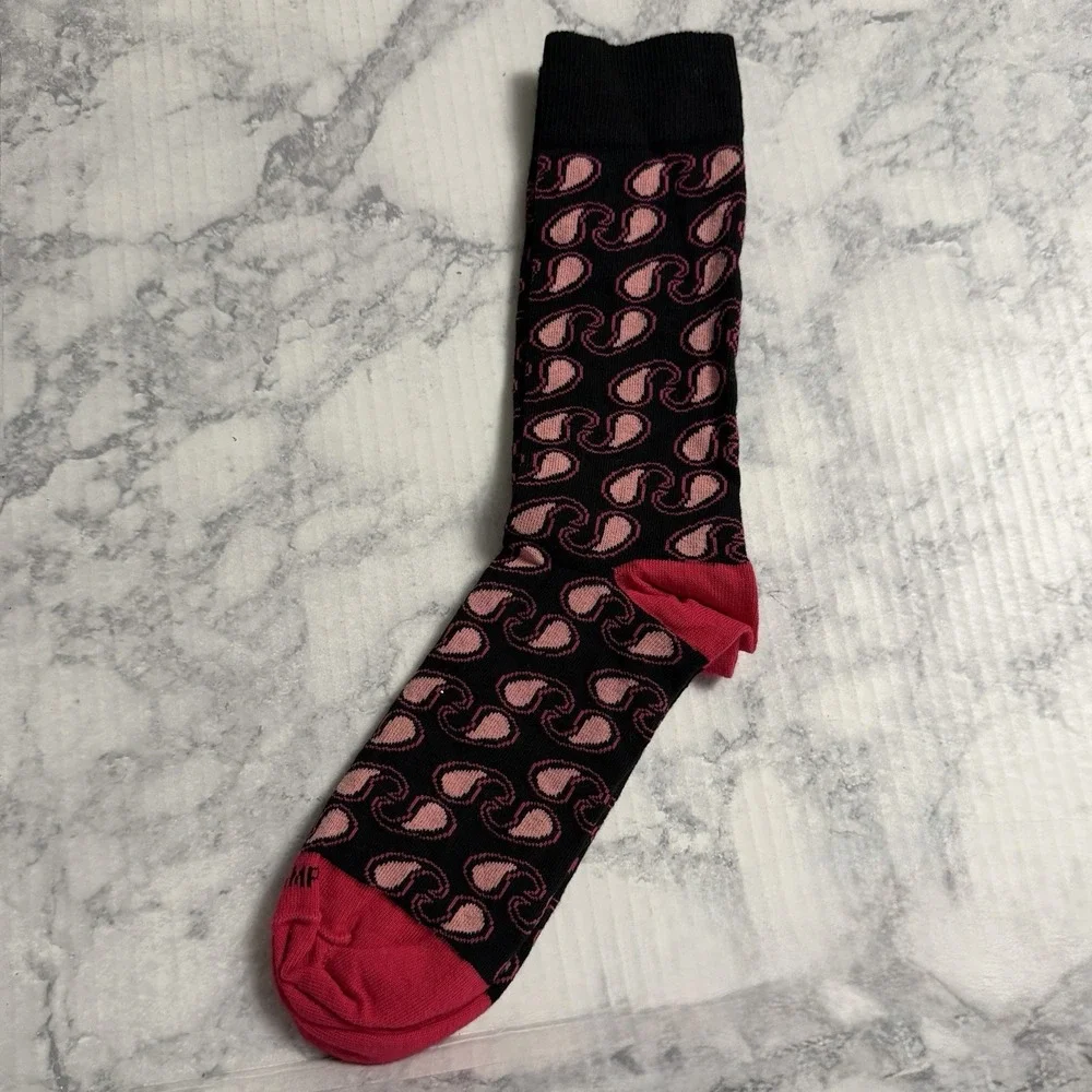 Duchamp London Mens Dress Socks Crew Linked Toe Paisley Pattern Pink Black OS